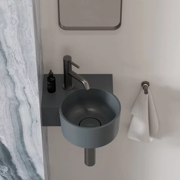 Lavoar suspendat Omnires Ovo M+ finisaj gri cenusa mat 33.5 cm stanga [1]