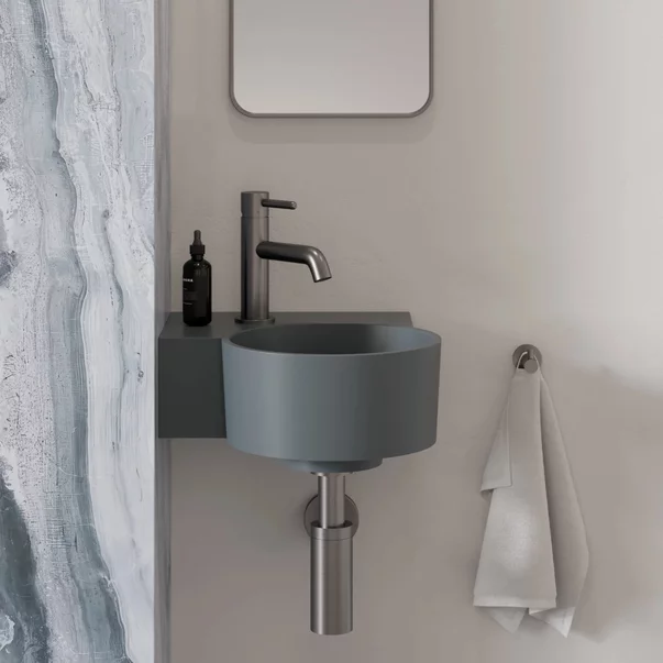 Lavoar suspendat Omnires Ovo M+ finisaj gri cenusa mat 33.5 cm stanga [2]