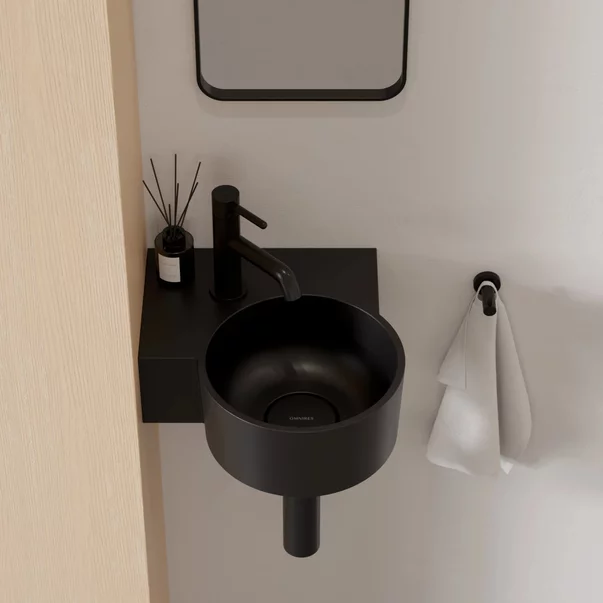 Lavoar suspendat Omnires Ovo M+ finisaj negru lava mat 33.5 cm stanga [1]