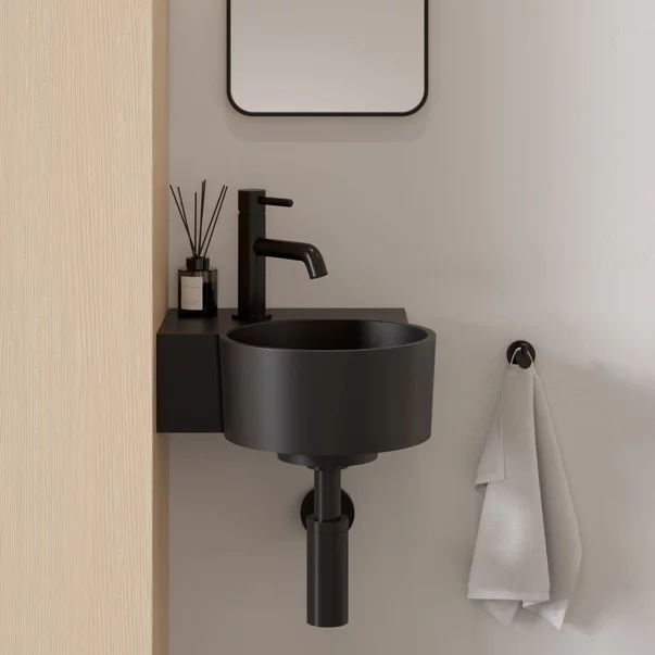 Lavoar suspendat Omnires Ovo M+ finisaj negru lava mat 33.5 cm stanga [2]