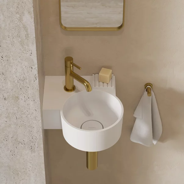 Lavoare - Lavoar suspendat Omnires Ovo M+ finisaj alb mat 33.5 cm stanga