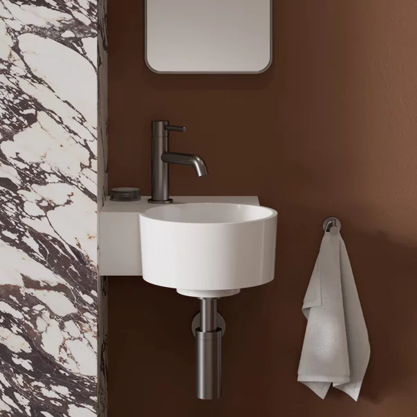 Lavoare - Lavoar suspendat Omnires Ovo M+ finisaj alb lucios 33.5 cm stanga