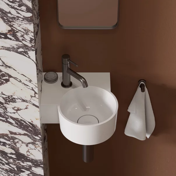 Lavoar suspendat Omnires Ovo M+ finisaj alb lucios 33.5 cm stanga [2]