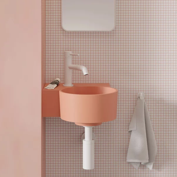 Obiecte Sanitare - Lavoar suspendat Omnires Ovo M+ compozit coral mat 33x34 cm stanga