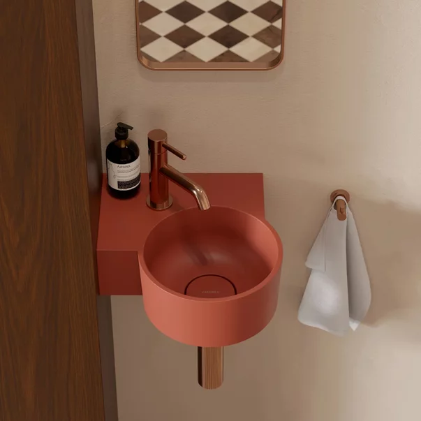 Obiecte Sanitare - Lavoar suspendat Omnires Ovo M+ finisaj portocaliu mat 33.5 cm stanga