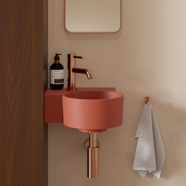 Lavoar suspendat Omnires Ovo M+ finisaj portocaliu mat 33.5 cm stanga [1]
