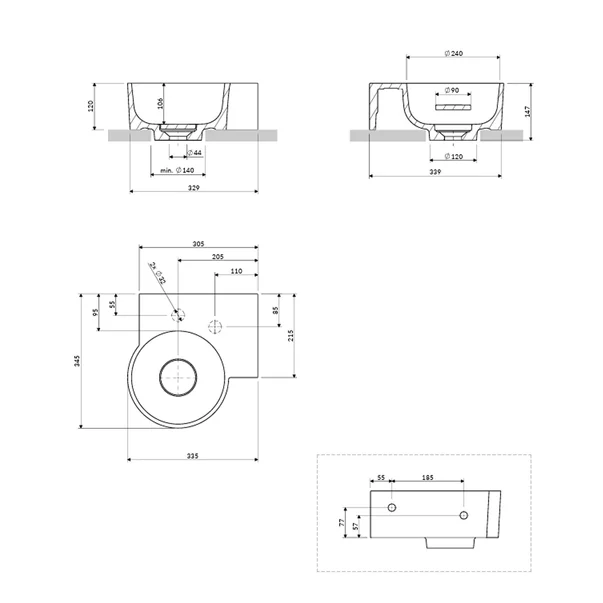 Lavoar suspendat Omnires Ovo M+ finisaj gri cenusa mat 33.5 cm dreapta [5]
