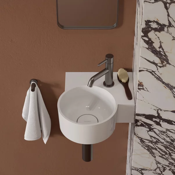 Lavoar suspendat Omnires Ovo M+ finisaj alb lucios 34 cm dreapta [1]
