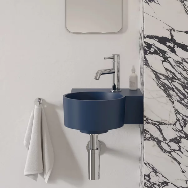 Obiecte Sanitare - Lavoar suspendat Omnires Ovo M+ finisaj albastru inchis mat 33.5 cm dreapta
