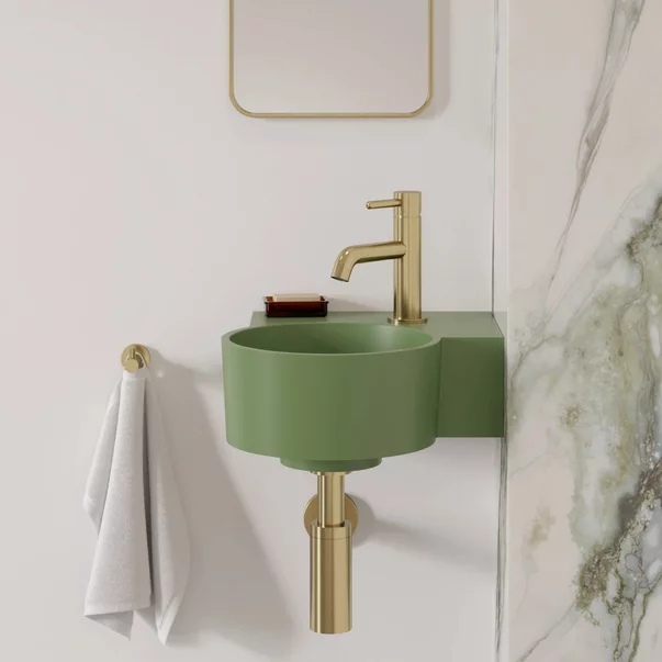 Lavoare - Lavoar suspendat Omnires Ovo M+ compozit verde olive mat 33x34 cm dreapta