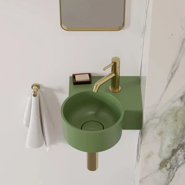 Lavoar suspendat Omnires Ovo M+ compozit verde olive mat 33x34 cm dreapta [2]