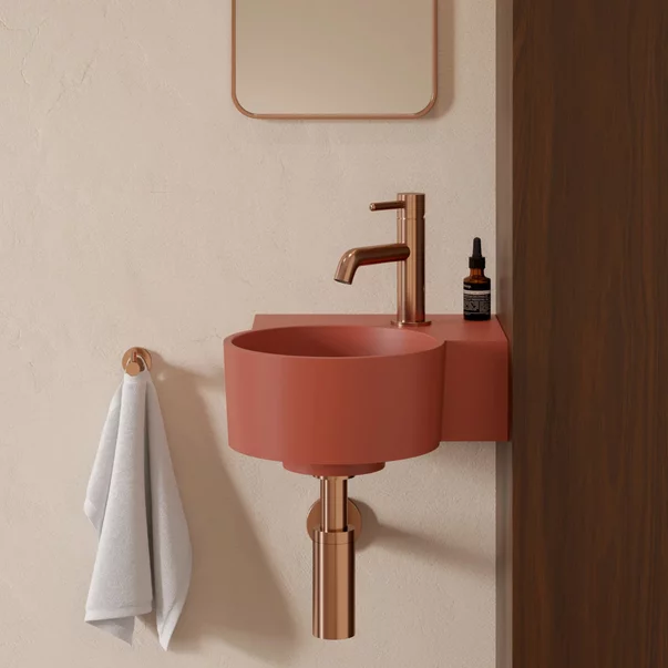 Lavoare - Lavoar suspendat Omnires Ovo M+ compozit terracotta mat 33x34 cm dreapta