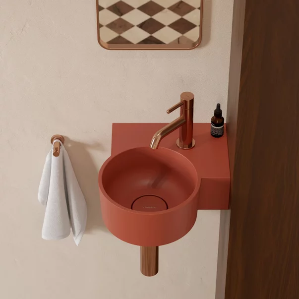 Lavoar suspendat Omnires Ovo M+ compozit terracotta mat 33x34 cm dreapta [2]