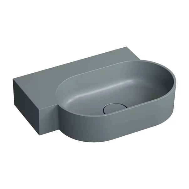 Obiecte Sanitare - Lavoar suspendat Omnires Ovo M+ finisaj gri cenusa mat 55.5 cm stanga