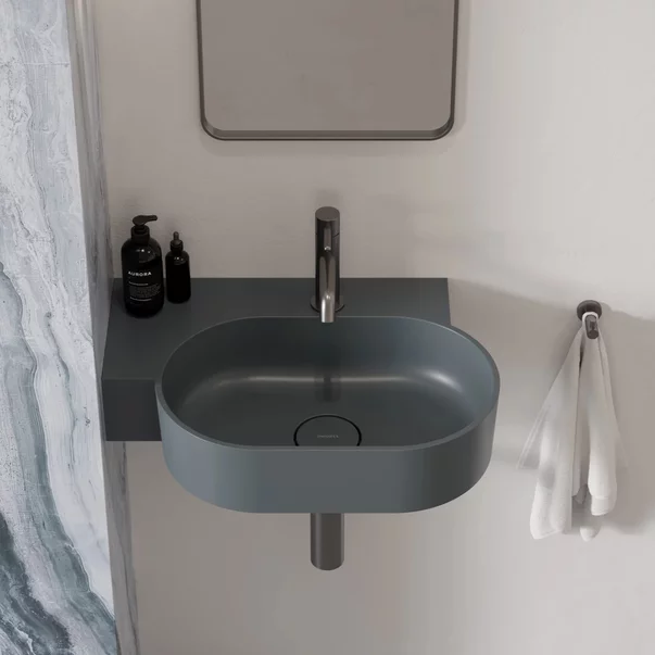 Lavoar suspendat Omnires Ovo M+ finisaj gri cenusa mat 55.5 cm stanga [1]