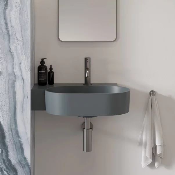 Lavoar suspendat Omnires Ovo M+ finisaj gri cenusa mat 55.5 cm stanga [3]