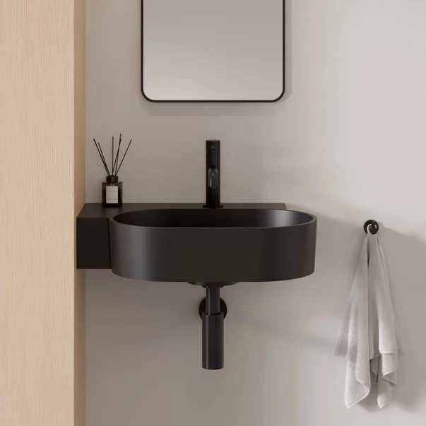Lavoar suspendat Omnires Ovo M+ finisaj negru lava mat 55.5 cm stanga [2]
