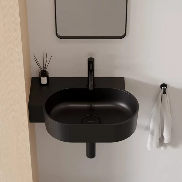 Lavoar suspendat Omnires Ovo M+ finisaj negru lava mat 55.5 cm stanga [3]