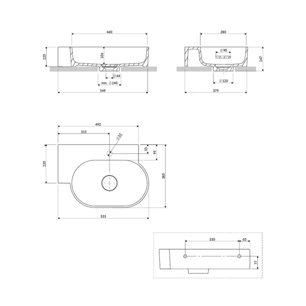 Lavoar suspendat Omnires Ovo M+ finisaj alb mat 55.5 cm stanga [5]