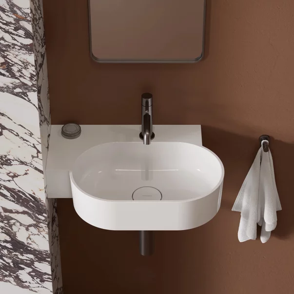 Lavoar suspendat Omnires Ovo M+ finisaj alb lucios 55.5 cm stanga [2]