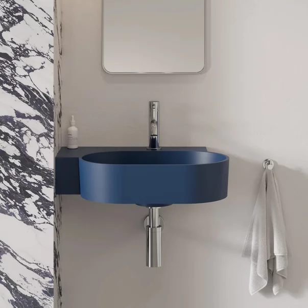 Obiecte Sanitare - Lavoar suspendat Omnires Ovo M+ finisaj albastru inchis mat 55.5 cm stanga