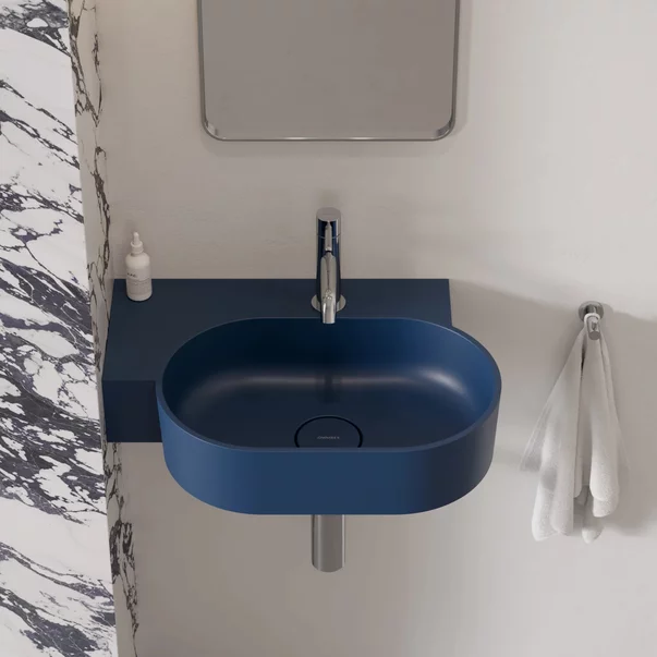 Lavoar suspendat Omnires Ovo M+ finisaj albastru inchis mat 55.5 cm stanga [2]