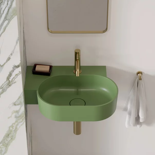 Obiecte Sanitare - Lavoar suspendat Omnires Ovo M+ finisaj verde mat 55.5 cm stanga