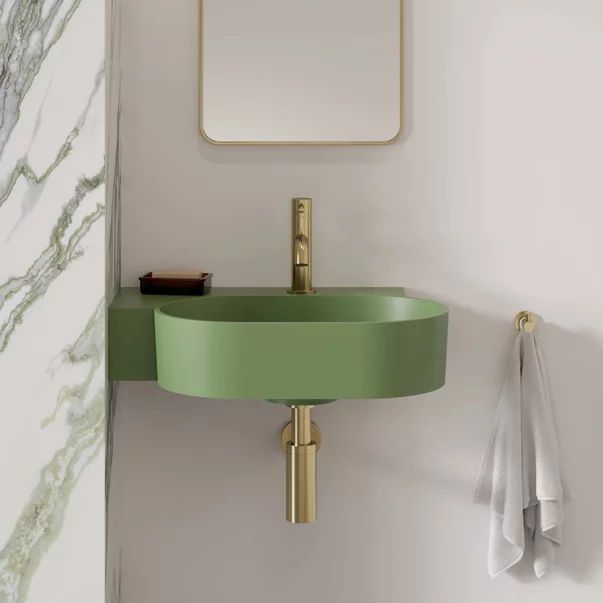Lavoar suspendat Omnires Ovo M+ finisaj verde mat 55.5 cm stanga [3]