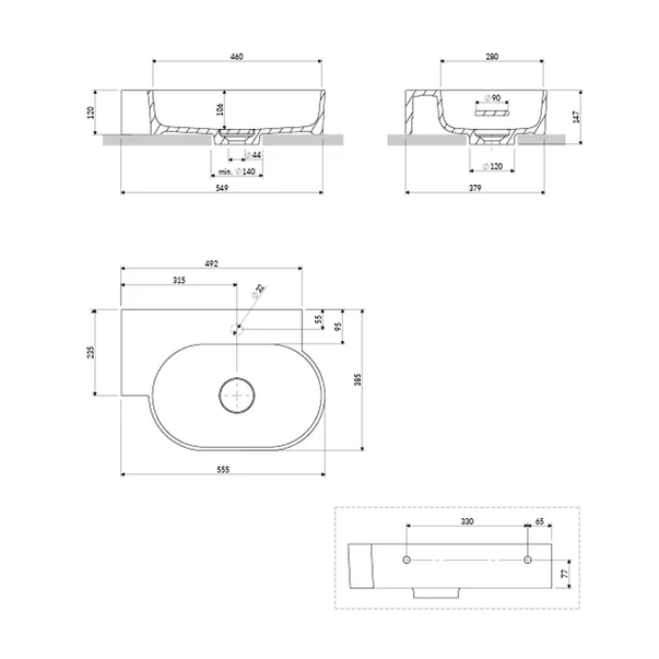 Lavoar suspendat Omnires Ovo M+ finisaj verde mat 55.5 cm stanga [5]