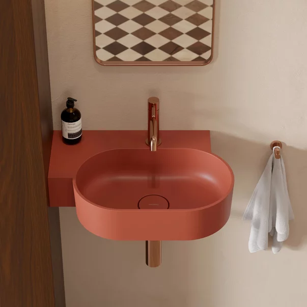 Lavoar suspendat Omnires Ovo M+ finisaj portocaliu mat 55.5 cm stanga [1]