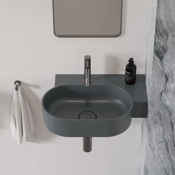 Obiecte Sanitare - Lavoar suspendat Omnires Ovo M+ finisaj gri cenusa mat 55.5 cm dreapta