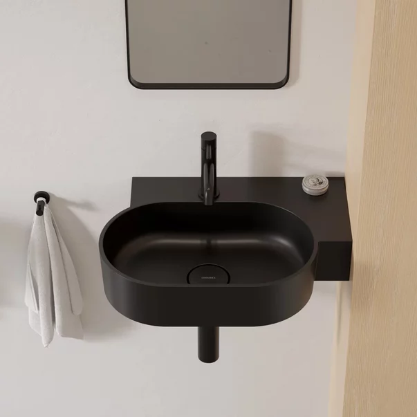 Lavoare - Lavoar suspendat Omnires Ovo M+ finisaj negru lava mat 55.5 cm dreapta