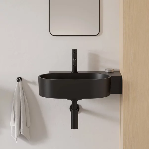 Lavoar suspendat Omnires Ovo M+ finisaj negru lava mat 55.5 cm dreapta [2]