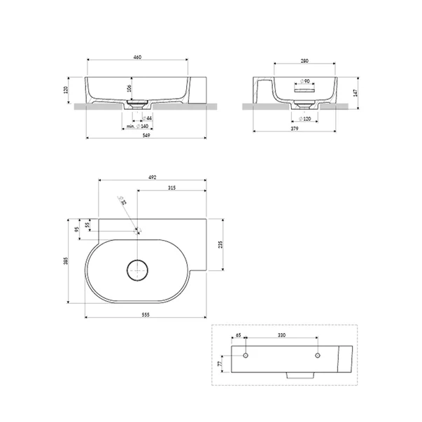Lavoar suspendat Omnires Ovo M+ finisaj alb mat 55.5 cm dreapta [5]