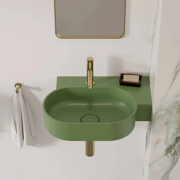 Lavoare - Lavoar suspendat Omnires Ovo M+ finisaj verde mat 55.5 cm dreapta