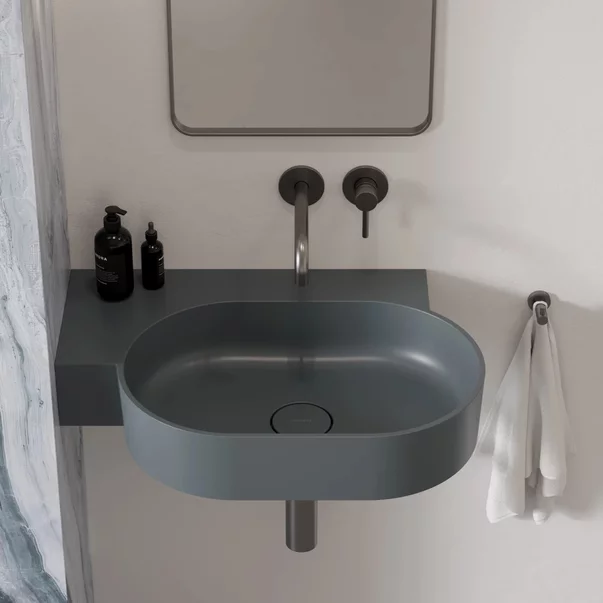 Lavoare - Lavoar suspendat Omnires Ovo M+ finisaj gri cenusa mat 64.5 cm stanga