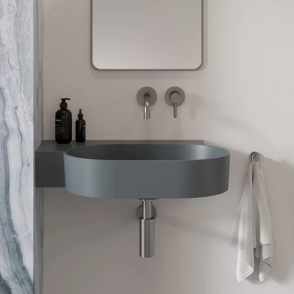 Lavoar suspendat Omnires Ovo M+ finisaj gri cenusa mat 64.5 cm stanga [4]