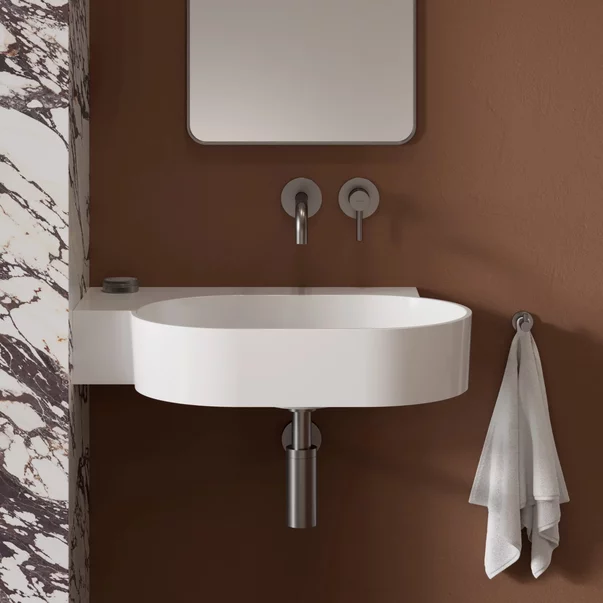 Lavoare - Lavoar suspendat Omnires Ovo M+ finisaj alb lucios 64.5 cm stanga