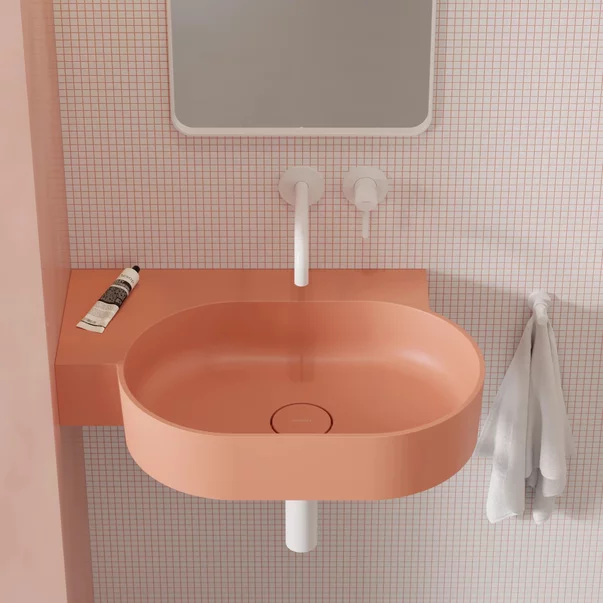 Lavoar suspendat Omnires Ovo M+ finisaj coral mat 64.5 cm stanga [1]