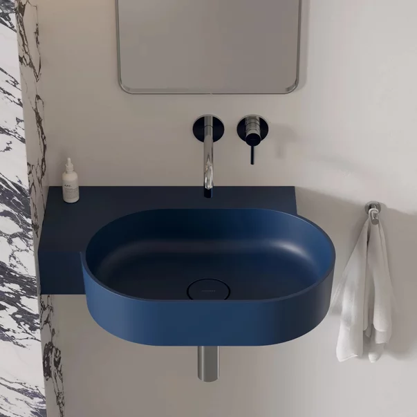 Lavoar suspendat Omnires Ovo M+ finisaj albastru inchis mat 64.5 cm stanga [1]