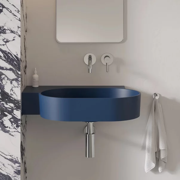 Lavoar suspendat Omnires Ovo M+ finisaj albastru inchis mat 64.5 cm stanga [4]