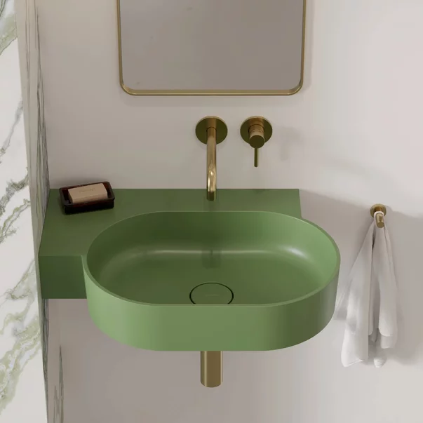 Lavoare - Lavoar suspendat Omnires Ovo M+ finisaj verde mat 64.5 cm stanga