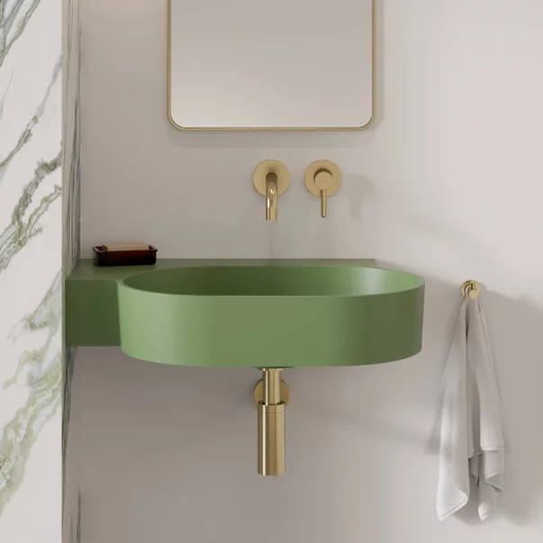 Lavoar suspendat Omnires Ovo M+ finisaj verde mat 64.5 cm stanga [3]
