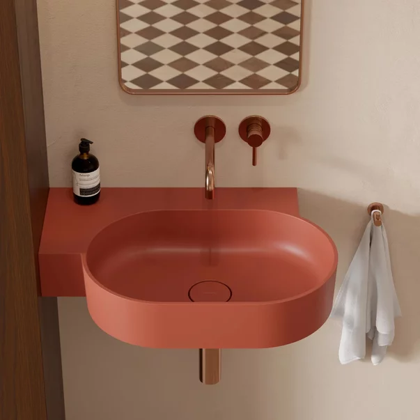 Lavoar suspendat Omnires Ovo M+ finisaj portocaliu mat 64.5 cm stanga [1]