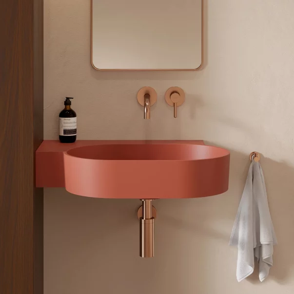 Lavoar suspendat Omnires Ovo M+ finisaj portocaliu mat 64.5 cm stanga [3]