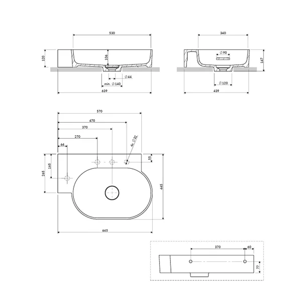 Lavoar suspendat Omnires Ovo M+ finisaj portocaliu mat 64.5 cm stanga [5]