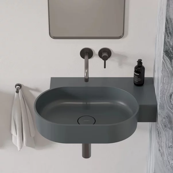 Lavoar suspendat Omnires Ovo M+ finisaj gri cenusa mat 64.5 cm dreapta [1]