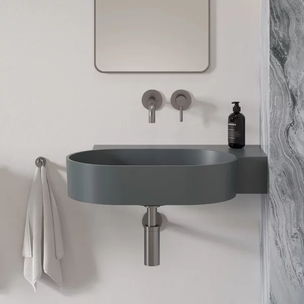 Lavoar suspendat Omnires Ovo M+ finisaj gri cenusa mat 64.5 cm dreapta [4]