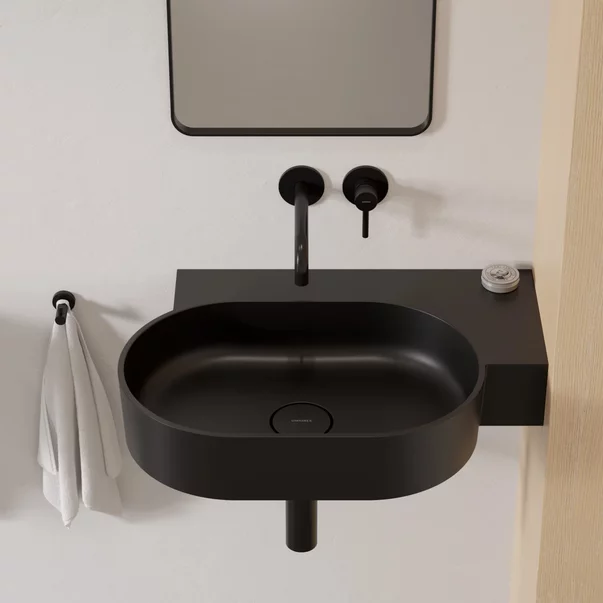 Lavoar suspendat Omnires Ovo M+ finisaj negru lava mat 64.5 cm dreapta [1]