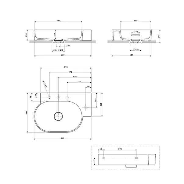 Lavoar suspendat Omnires Ovo M+ finisaj alb mat 64.5 cm dreapta [4]